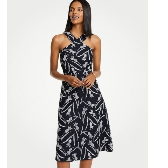 NEW Ann Taylor Sundress Navy Blue Embroidered - Picture 1 of 6